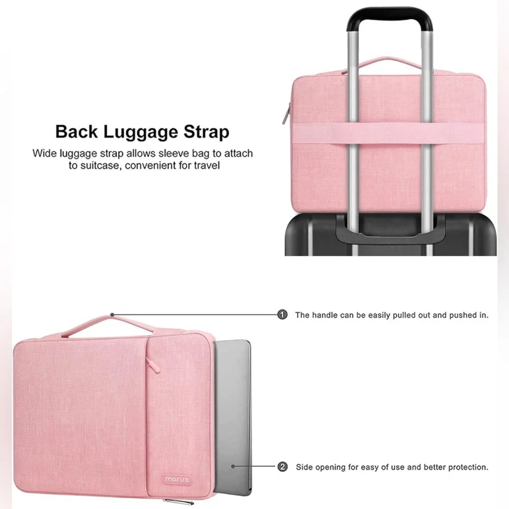 MOSISO || 360 Protective Laptop Sleeve Bag w/ Trolley Belt in Pink 💖NWOT💖